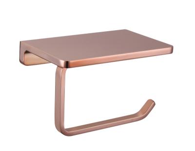 China Rose Gold Zinc Alloy Modern Toilet Paper Holder With Phone Shelf for sale