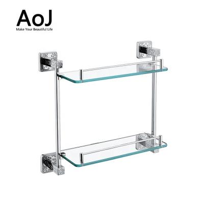 China Eco - Friendly Wall Mounted Two Layer Lavatory Tempered Glass Shelf Bathroom Set for sale