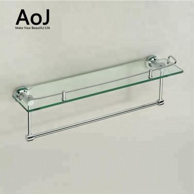 China Unique Bathroom Hardware Kit Eco - Friendly Glass Shelf With Towel Rack Bath Product for sale