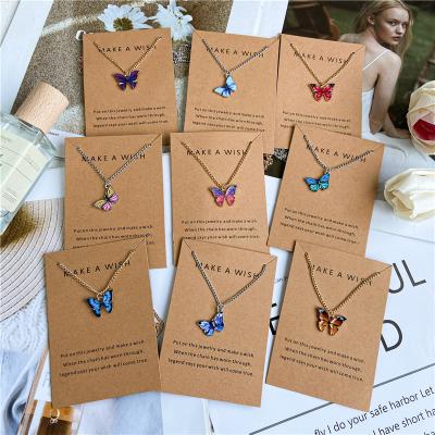 China Finetoo TRENDY Trendy Multiple Colors Colorful Butterfly Necklace Thin Chain Pendant Necklace For Women Jewelry for sale