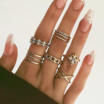 China Classic Ring Set For Women Elegant Vintage Gold Cross Twist Rings Shape Crystal Shiny Female Jewelry Gift Wholesale for sale