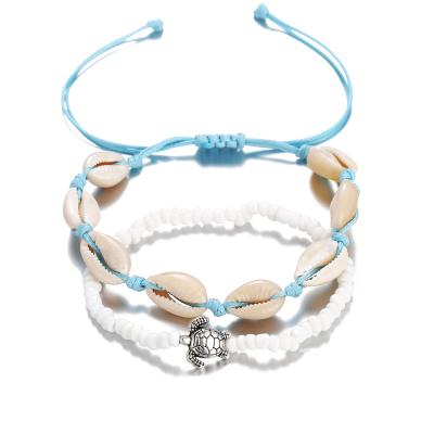 China 2Pcs/set Summer Style Ethnic Turtle Beach Boho Natural Shell Beads Adjustable Anklets For Ladies for sale