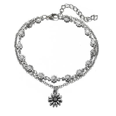 China Ethnic Fast Delivery Ankle Bracelet Fashion Sunflower Silver Zinc Alloy Anklet Chain For Women 2020 for sale