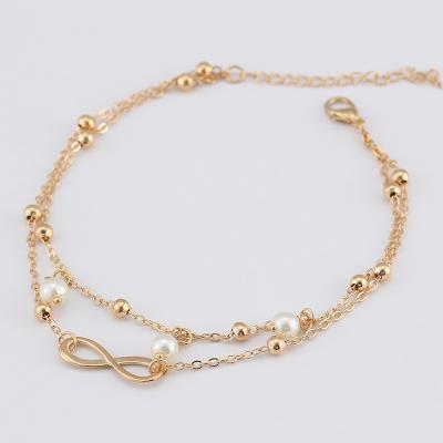 China European and American fashion casual/sports retro artificial pearl 8 - double character anklet jewelry bracelet hand-beaded human for sale