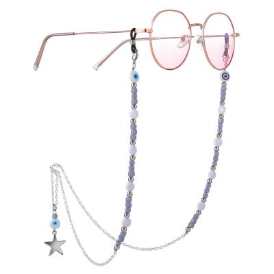 China Manufacturer Wholesale Unisex Making Fashionable Necklace Chain Eye Beads Glass Backing Chain With Star Pendant for sale