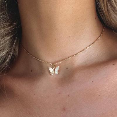 China TRENDY Fashion Butterfly Charm Pendant Necklace For Women Alloy Choker Simple Pendant Jewelry Rh&Gold Plated Gift Jewelry for sale