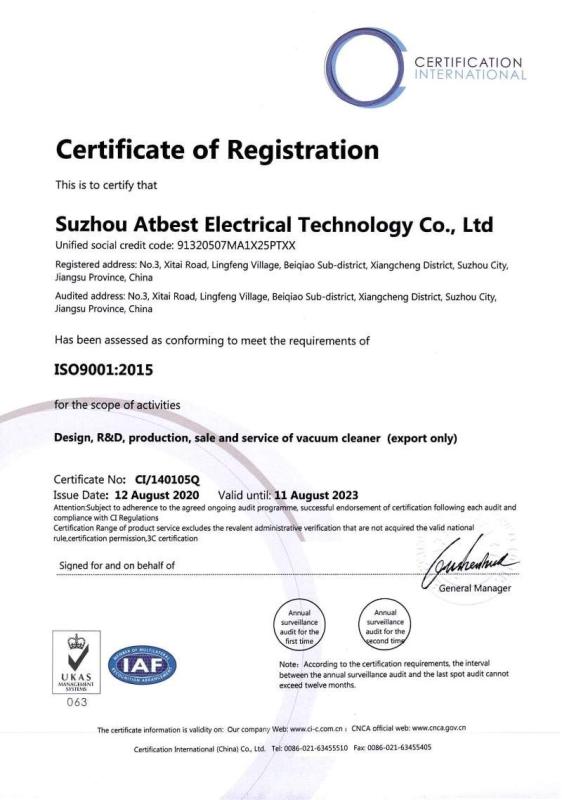 ISO9001 - Suzhou Atbest Electrical Technology Co., Ltd.