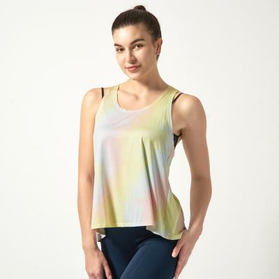 China Antibacterial summer tie-dye yoga clothes invest border European and American ladies plus size loose sports blouse fitness top for sale