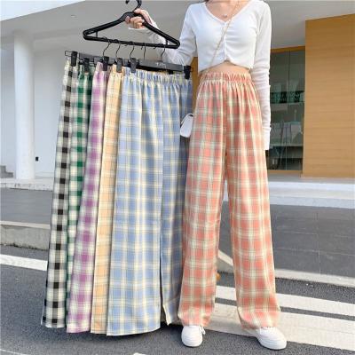 China New Summer Hot Selling Women's Plaid QUICK DRY Slim Straight Tube Pants High Waist Wide Leg Pants Thin Loose Feeling Floor Moving for sale