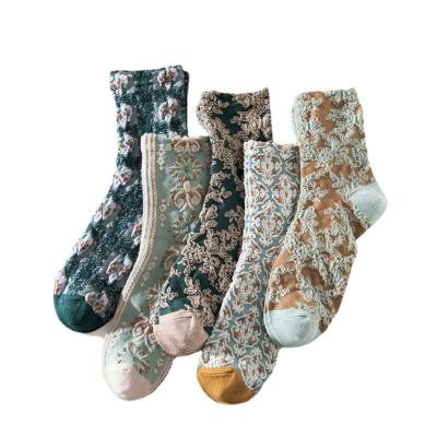 China Viable bangs women's medium tube bangs street women's floral women's court retro ethnic Lolita happy socks for sale