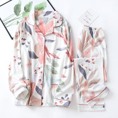 China Cute Tropical Printed Winter Thermal Warm Sleepwear Ladies Cotton Knitted Pajamas Pajama Sets for sale