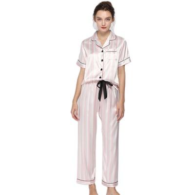 China Fashion QUICK DRY Hot Women's China Classic Satin Striped Long Sleeve Sleepwear Garment Pajamas Set for sale