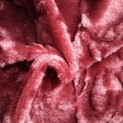 China Beautiful Anti-Static Glitter Spray Flower Patterns Wine Red Color PV Plush Fabric for sale