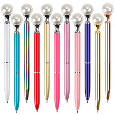 China Exist mold promotional crystal pen with custom logo pearl ballpoint pen metal top ball pen for gift for sale