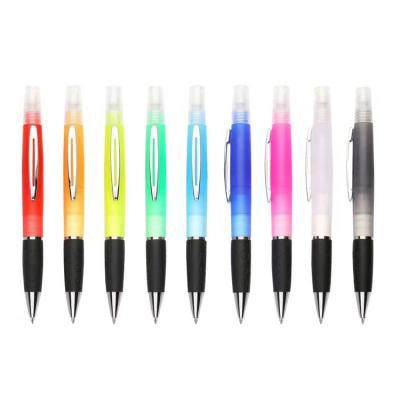 China New Design Pocket Hand Sanitizer Ball Pen With Rubber Grip Perfume Plastic Bottle Ballpoint Pen 3.5ml Portable Hand Sanitizer for sale