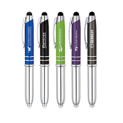 China Popular 3 in 1 Promotional Gift Metal Led Ball Pen Custom Logo Advertising Multi-Functional Light Stylus Pen for sale