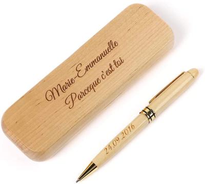 China Promotional Engraved Ballpoint Pen Case Wooden Personalized Business Gift With Box for sale