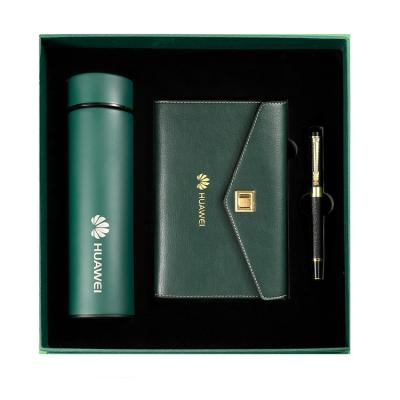 China Presentation Gift Set New Arrival Business Gift PU Notebook With Roller Pen Set Metal Gift Stationery Notebook With LED Temperature Vacuum Cup Set for sale