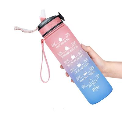 China Sustainable Leakproof 32oz BPA Free Sports Drinking Water Bottle With Time Marker And Straw Plastic Water Bottles for sale