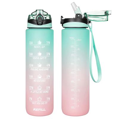 China Viable Custom Logo High Quality Plastic Water Bottle With Time Marker Matte Color Body BAP Free Sports Bottle for sale