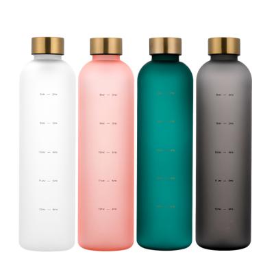 China 2021 Viable Hot Sale Matte Finished Color Plastic Sports Water Bottle With Time Marker Tritan 32oz Plastic Bottle for sale