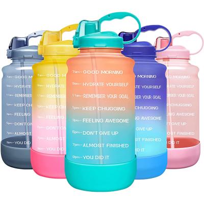 China 64oz/128oz Sports Viable Leakproof Plastic Water Bottle With Time Motivational Marker GYM Direct Drinking Bottle for sale