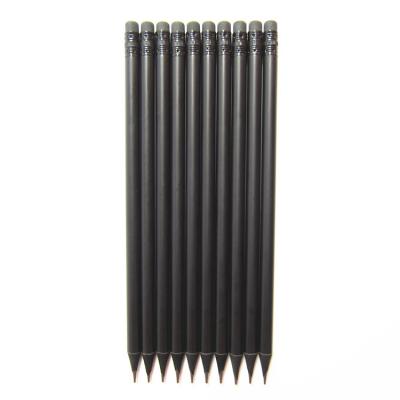 China Office School Pencil Wooden Custom Stamp Silver Logo 7.5 Inch Black Wooden Pencil Office&School Use Black Wooden Pencil With Eraser for sale