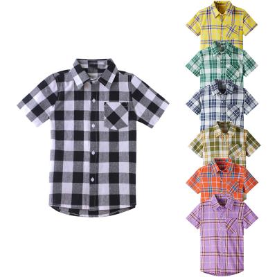 China Custom Anti Shrink Plaid Black White Boys Button Shirt Custom Short Sleeve Cotton Boys Checked Shirts for sale