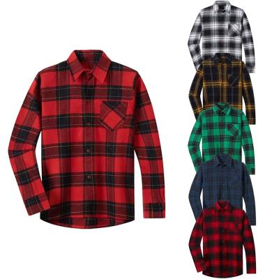 China Autumn Kids Boys Flannel Shirt Casual Anti-Shrink Spring Cotton Long Sleeve Child Plaid Shirt for sale