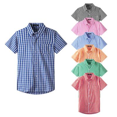 China Anti-Shrink Custom Design Kids Plaid Shirt Shorts Sleeves Toddler Boys Checked Poplin Dress Shirts for sale