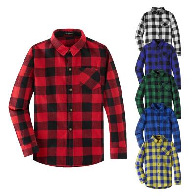 China Kids Toddler Anti-Shrink Flannel Shirt Regular-Fit Custom Flap Pockets Casual Plaid Long Sleeve Shirts For Boys for sale