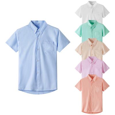 China Boys Custom 100% Short Sleeve Cotton Anti Shrink Button Down Shirt Summer Oxford Dress Shirt For Boys for sale