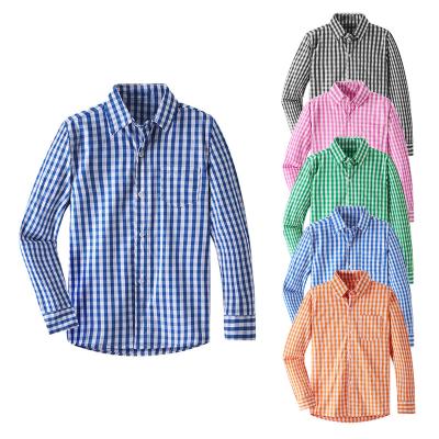 China Custom Casual Toddler Boys Baby Boy Long Sleeve Poplin Plaid Shirt Anti-Shrink Spring Button Down Shirt for sale