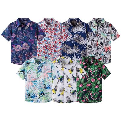 China Custom Boys Summer Casual Anti Shrink Beach Hawaiian Shirts Short Sleeve Flower Kids Polyester Boys Hawaiian Shirts for sale