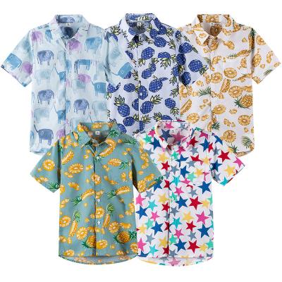 China Custom Short Kids Boy Summer Vacation Anti-Shrink Beach Shirt Hawaiian Printed Hawaiian Shirt for sale