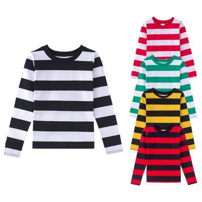 China Wholesale Striped Anti-Shrink Tee Boys Long Sleeve 100% Colorful Striped Kids T-shirt Crewneck Cotton T-shirts for sale