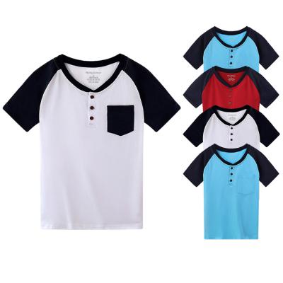 China Custom Logo Boys Raglan Tees Cotton Casual White Short Sleeve Henley T-shirts Anti-Shrink for sale