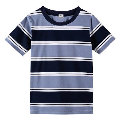 China 100% Cotton Anti-Shrink Custom Logo Kids Summer T-shirt Children Boy Casual Striped T-shirt for sale