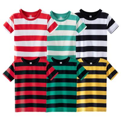 China 100% Striped Crew Neck T-shirts Kids Toddler Clothing Cotton Shirts Boys Kids Short Sleeve Wholesale Anti-Shrink Tees for sale