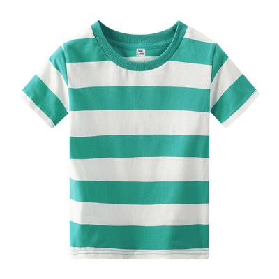 China Green Toddler Anti-Shrink Shirts And Striped 100% Cotton Crew Neck T-shirts Kids Clothing Short Sleeve Boys White Kids T-shirts for sale