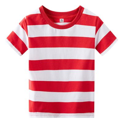 China Red Toddler Anti-Shrink Shirts And Striped 100% Cotton Crew Neck T-shirts Kids Clothing Short Sleeve Boys White Kids T-shirts for sale