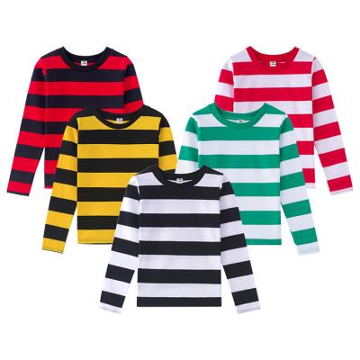 China 100% Striped Crewneck T-shirts Big Little Boys Kids Cotton Long Sleeve T-shirts Wholesale Kids Anti-Shrink T-shirts for sale