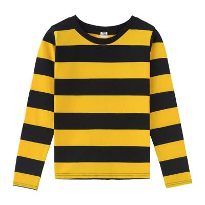 China Wholesale Anti-Shrink 100% Striped Crewneck Bee Stripe Cosplay Cotton Long Sleeve T-shirts Yellow And White Kids Boys T-shirts for sale