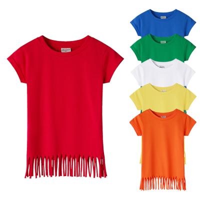 China Summer Anti-Shrink Children Fringed T-shirt Children Mask Short Sleeve Cotton Tee Girls Fringe T-shirt for sale