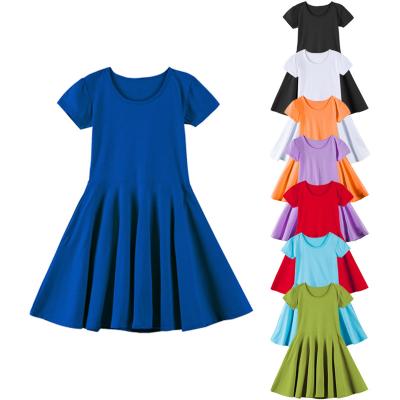 China Anti-wrinkle kids boutique clothing casual short sleeve kid girls solid cotton twirl dress for sale