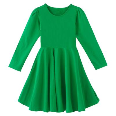 China Custom Cotton Anti-Wrinkle Long Sleeve Toddler Solid Plain Dress Twirling Girls Sheath Long Twirl Swing Dress for sale