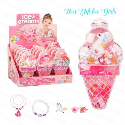 China Best Party Favor Gift for Girls Ice Cream Shape Surprise Eggs Toys with Unicorn Bracelet Hair Bands Girls Instrument Fillers for Play Home Toy for sale