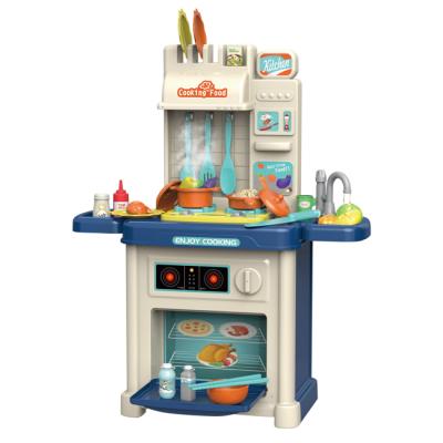 China Kids Pretend Play Toys 44pcs Pretend Play Kitchen Table Toy Jet Light Music Function Toys Simulator Kitchen Play Set Cooking with Rich Accessories for sale