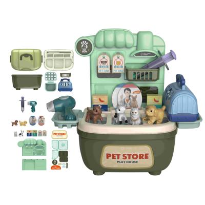 China Children Pretend Pet Care Role Play Toys Handbag Children 2in1 Pet Store Play House Toys High Quality Cute Play Toys Pretend Toys With 33pcs Accessories for sale