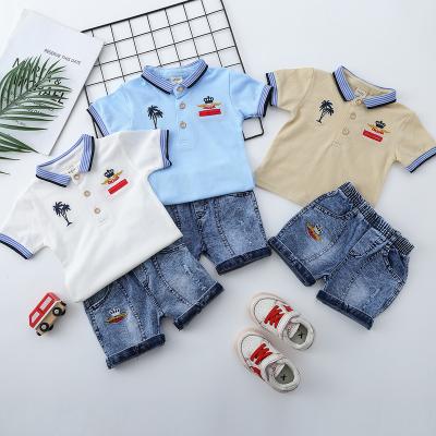 China Bow tie short sleeve plain gentleman baby boy casual two pieces shorts summer baby clothing set kids boutique clothing set for sale